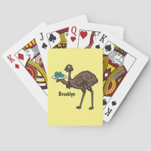 Emu met cartoon van eieren pokerkaarten