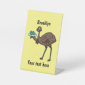 Emu met cartoon van eieren reclamebord met voetstuk (Voorkant)