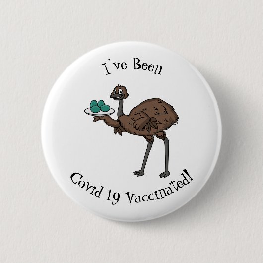 Emu met cartoon van eieren ronde button 5,7 cm (Voorkant)