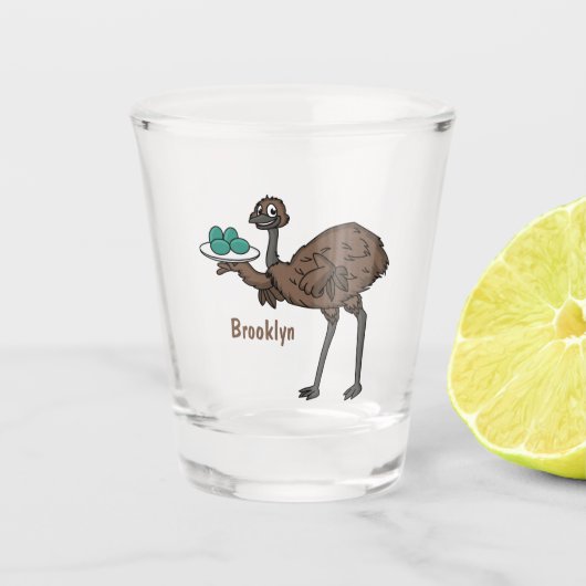 Emu met cartoon van eieren shot glas (Voorkant)