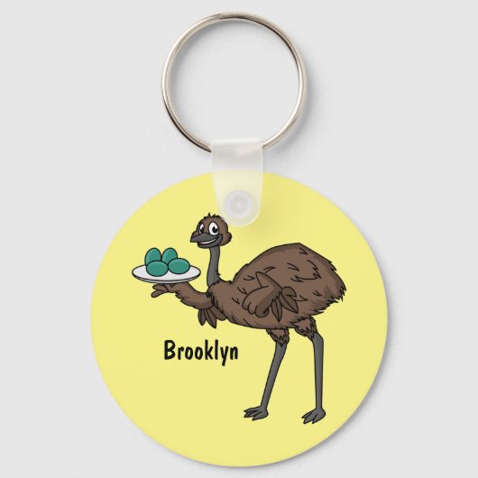 Emu met cartoon van eieren sleutelhanger (Voorkant)