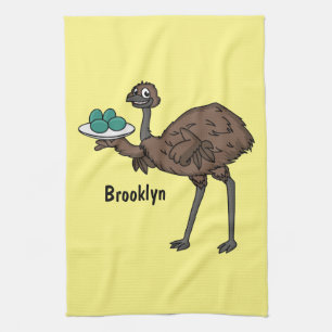 Emu met cartoon van eieren theedoek