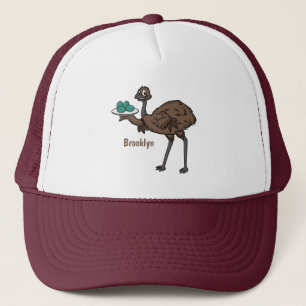 Emu met cartoon van eieren trucker pet