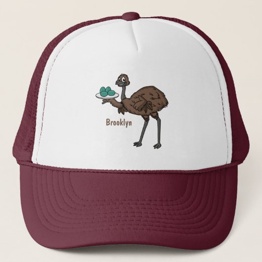 Emu met cartoon van eieren trucker pet (Voorkant)