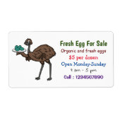 Emu met eieren cartoon vers ei bord te koop aangeb etiket (Voorkant)