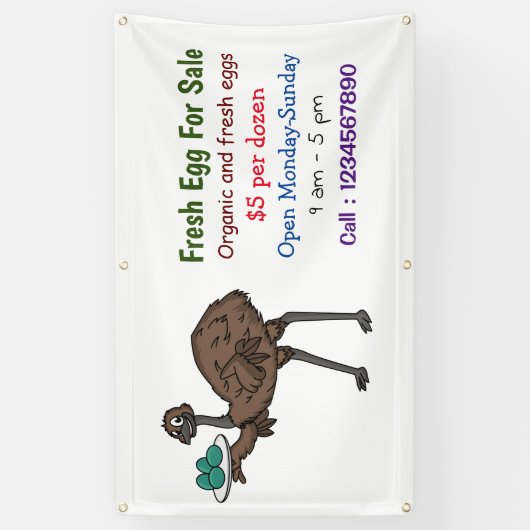 Emu met eieren cartoon vers ei bord te koop aangeb spandoek (Verticaal)