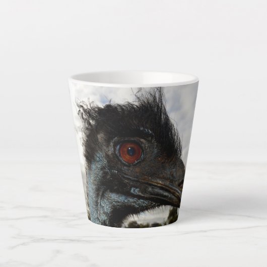 Emu met krullende ogen, latte mok (Voorkant)