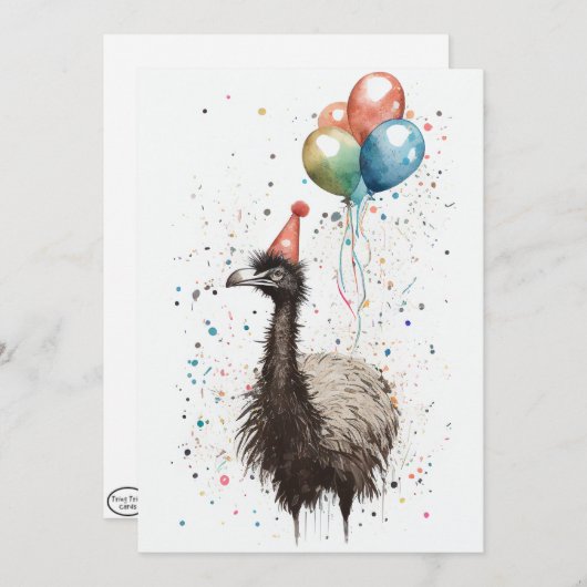 Emu met Pet van de Partij en het Vlamt Wenskaart v Bedankkaart (Voorkant / Achterkant)