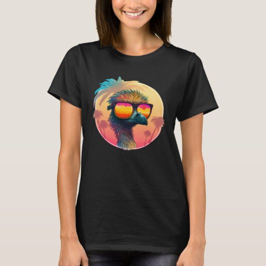 Emu on Tropical Vacation with Sunglasses Cool Ostr T-shirt (Voorkant)