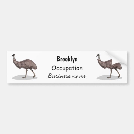 Emu vogel cartoon illustratie bumpersticker (Voorkant)