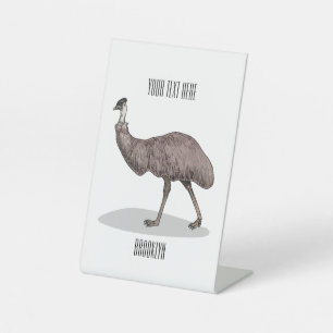Emu vogel cartoon illustratie  reclamebord met voetstuk