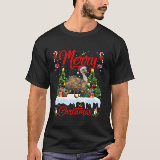 Emu Vogel Kerstboom Verlichting Santa Hat Emu Kers T-shirt (Voorkant)