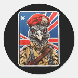 EMU War Hero Design - EMU in militair uniform Ronde Sticker