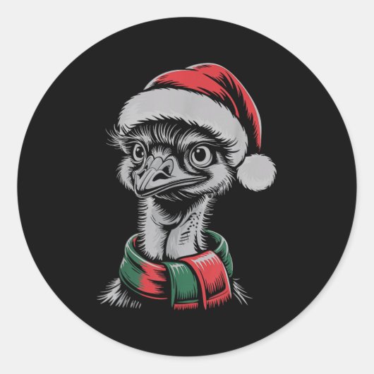 Emu Xmas Santa Hat F Christmas Costume  Ronde Sticker (Voorkant)