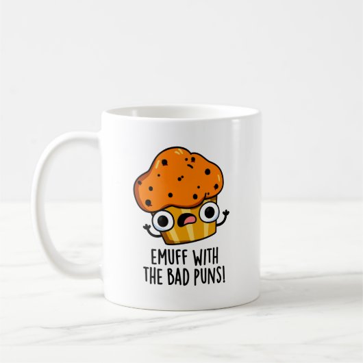 Emuff met Bad Puns Food Muffin Pun Koffiemok (Links)