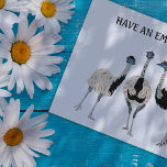 Emus Bird Lovers Aangepast Bericht Briefkaart<br><div class="desc">Het bericht op de voorkant van dit briefkaart kan worden aangepast met uw eigen begroeting. De tekst verschijnt boven realistische stijlillustraties van drie menu's. De achterkant van dit briefkaart is leeg,  zodat je in je eigen bericht kunt schrijven.</div>
