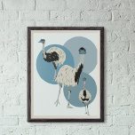 Emus en blauwe cirkels Moderne stijl Poster<br><div class="desc">Voeg een wilde toets toe aan je wand met dit poster. Moderne,  realistische stijl illustraties van emoes worden geplaatst tegen een achtergrond van grijs-blauwe cirkels.</div>