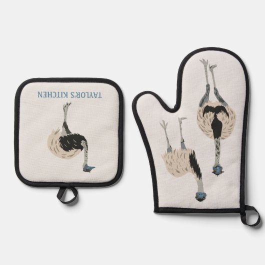 Emus Vogelliefhebbers gepersonaliseerd Ovenwant & Pannenlap Set (Voorkant)