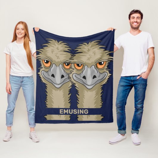 Emusing Funny Emu Pun Medium Blue Fleece Blanket Deken (In situ)