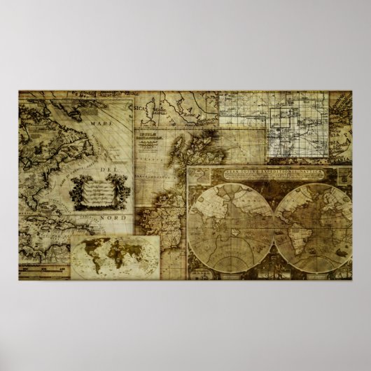 en antiek oude wereldkaarten poster (Voorkant)