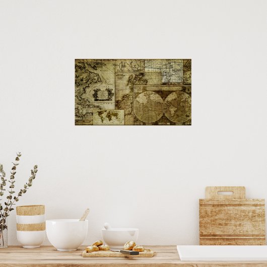  en antiek oude wereldkaarten poster (Keuken)