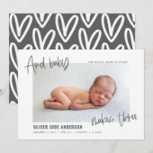 En baby maakt drie foto's van moderne geboorte aankondiging (Voorkant / Achterkant)