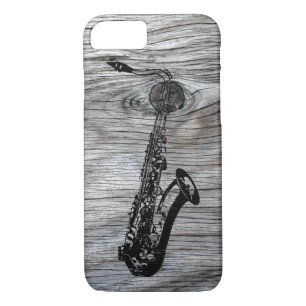  en bijtende saxofone op oud hout 	iPhone 8/7 hoesje