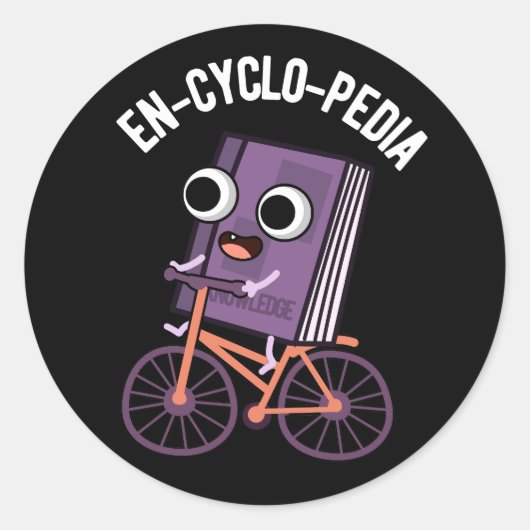 En-cyclo-Pedia Funny Encyclopedia Pun Dark BG Ronde Sticker (Voorkant)