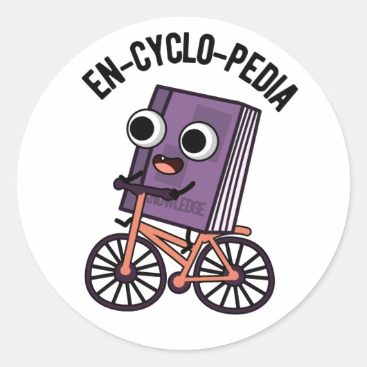 En-cyclo-Pedia Funny Encyclopedia Pun Ronde Sticker (Voorkant)