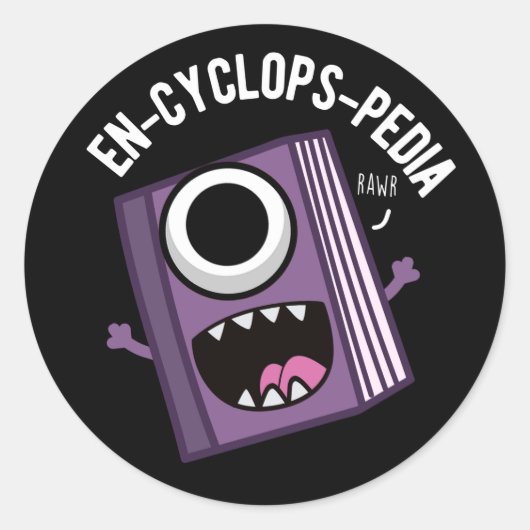En-cyclops-pedia Funny Encyclopedia Pun Dark BG Ronde Sticker (Voorkant)
