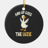 En daar gaan de Luzie Funny Goose Lovers Keramisch Ornament (Voorkant)