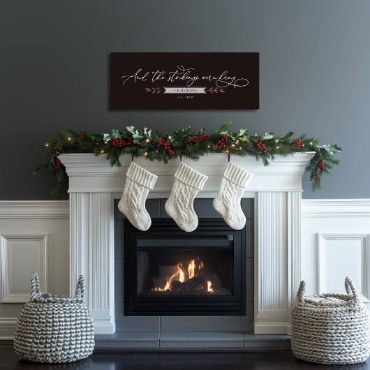 En de kousen werden opgehangen met een gepersonali canvas afdruk