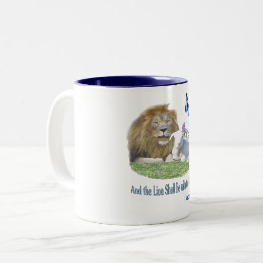 En de Leeuw zal bij het Lam liggen Tweekleurige Koffiemok (Voorkant links)