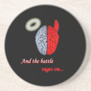 En de strijd draait aan (goed vs kwaad) zandsteen onderzetter