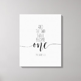 En de twee worden één, Ephesianen 5:31 Canvas Afdruk