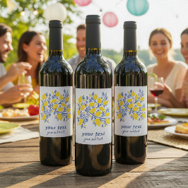  en delicate blauwe en gele citroenwijnstokken wijn etiket