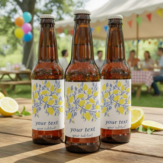  en delicate blauwe en gele citroenwijnstokken wijn etiket