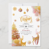 En dit is een kerstroze en geel gouden feestje kaart (Voorkant)