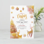 En dit is een kerstroze en geel gouden feestje kaart (Staand voorkant)