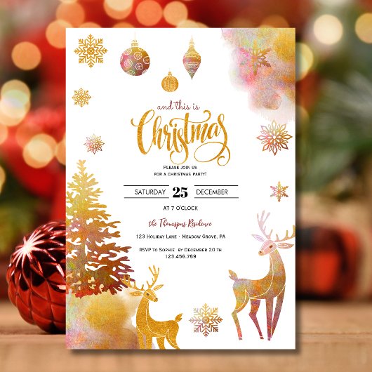 En dit is een kerstroze en geel gouden feestje kaart