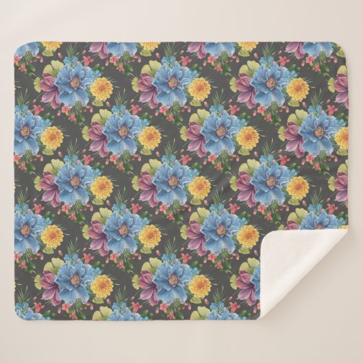 en donkere Floral Sherpa Deken (Voorkant (horizontaal))