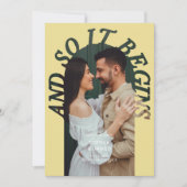 En dus begint het boog foto Citrus bruiloft Save The Date (Voorkant)