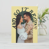 En dus begint het boog foto Citrus bruiloft Save The Date (Staand voorkant)