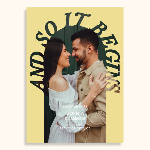 En dus begint het boog foto Citrus bruiloft Save The Date