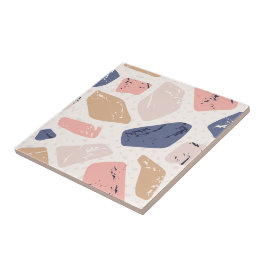  en elegant blauw en roze steen abstract tegeltje