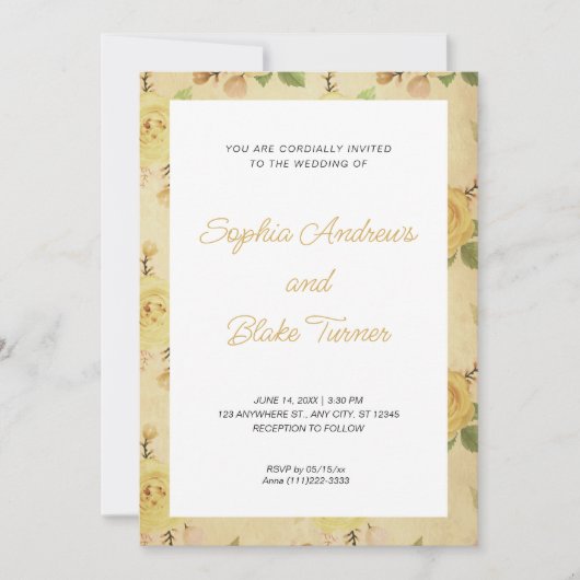  en Elegant Yellow Floral Wedding Kaart (Voorkant)