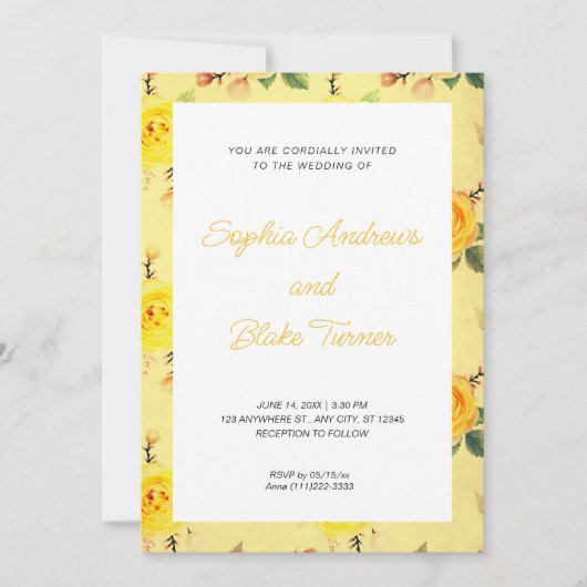  en Elegant Yellow Floral Wedding Kaart (Voorkant)