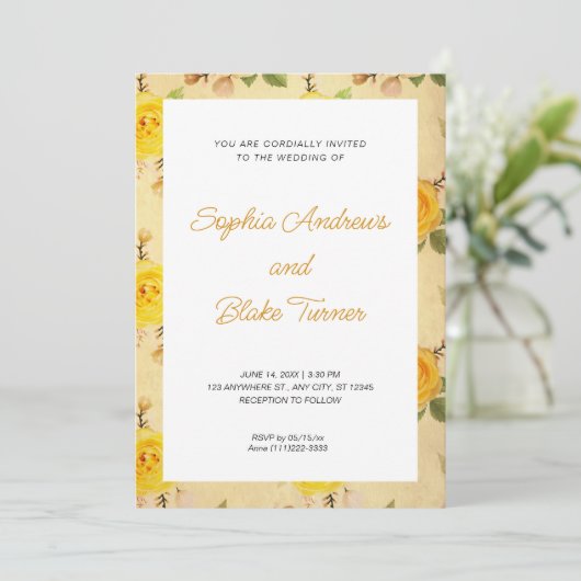 en Elegant Yellow Floral Wedding Kaart (Staand voorkant)