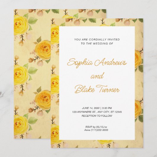  en Elegant Yellow Floral Wedding Kaart (Voorkant / Achterkant)