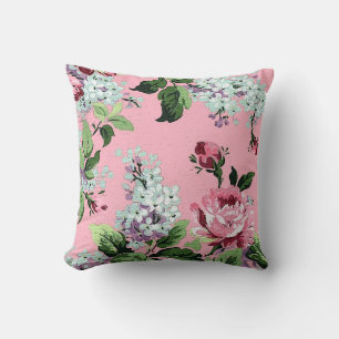  en Girly Pink Floral Monogram Kussen